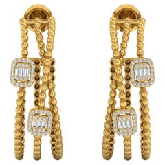 Boucles d'oreilles en or jaune 18 carats avec diamant baguette de 0,7 carat, pureté SI et couleur HI