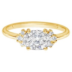 0.7 Karat ovaler Diamantring aus 14 Karat Gelbgold mit Ost-West-Diamanten