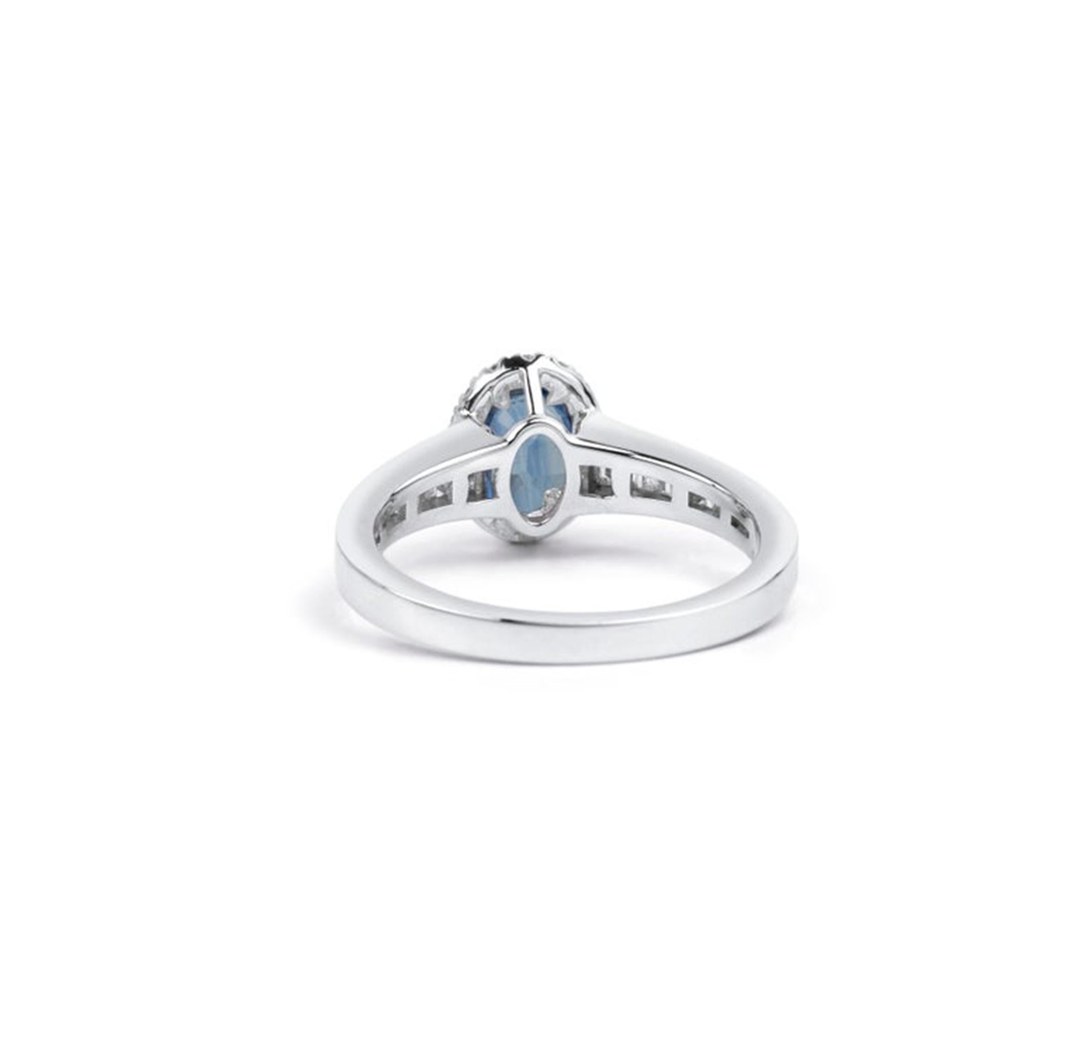 0.7ct Oval-Cut Blue Sapphire & Diamond Halo Engagement Ring in 18K White Gold For Sale 4