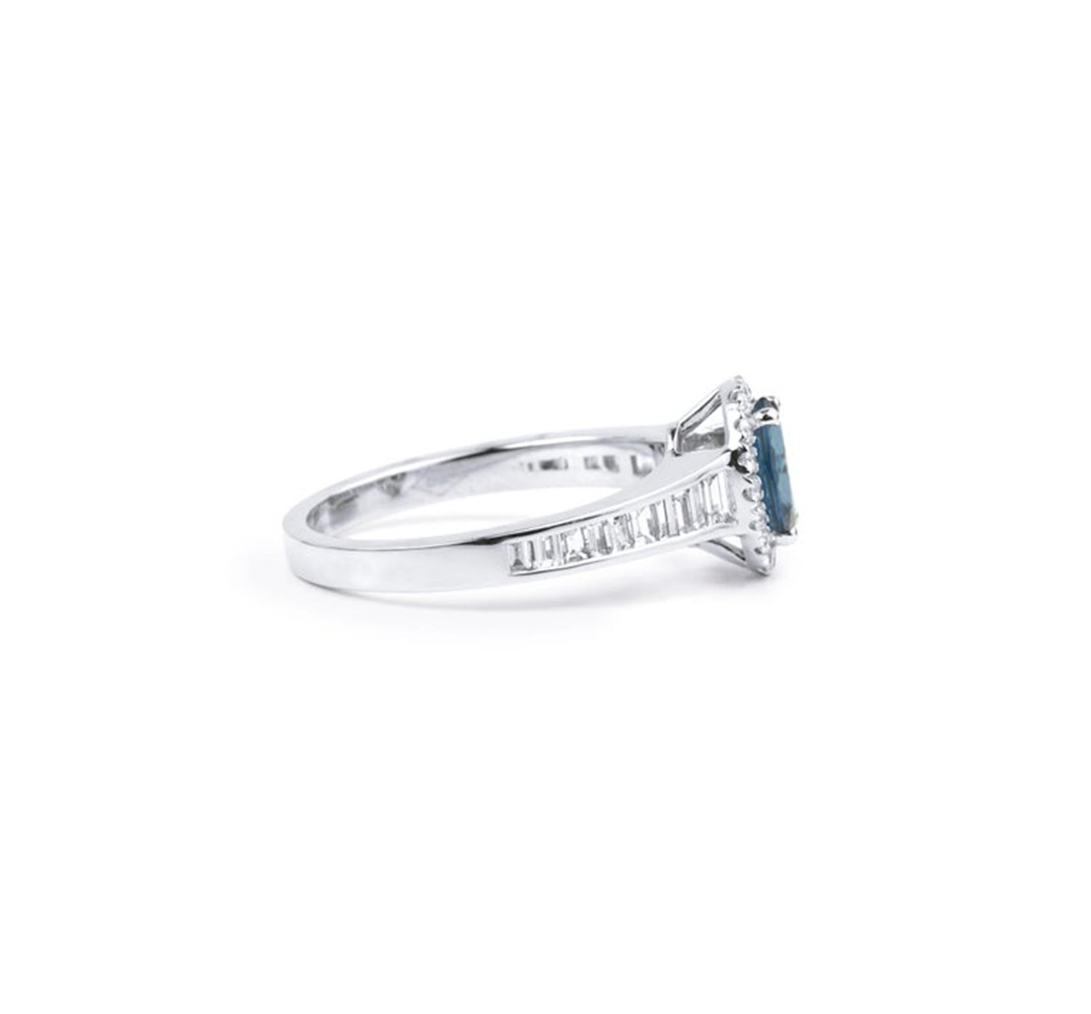 0.7ct Oval-Cut Blue Sapphire & Diamond Halo Engagement Ring in 18K White Gold For Sale 5
