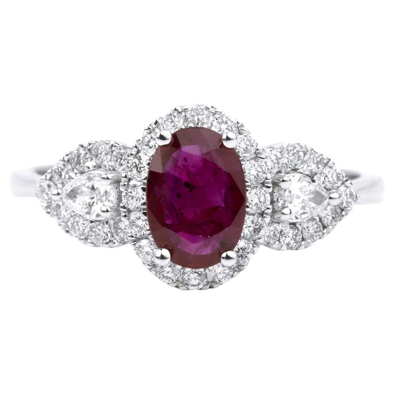 Bague De Fiançailles Diamant Et Rubis Naturel Ovale 3,95 Carats – Or 14k Jaune – Taille 7