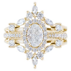 Bague de fiançailles avec halo de diamants ovales 0,7 carat et deux anneaux gigognes -  "Nia" et "Iceland"