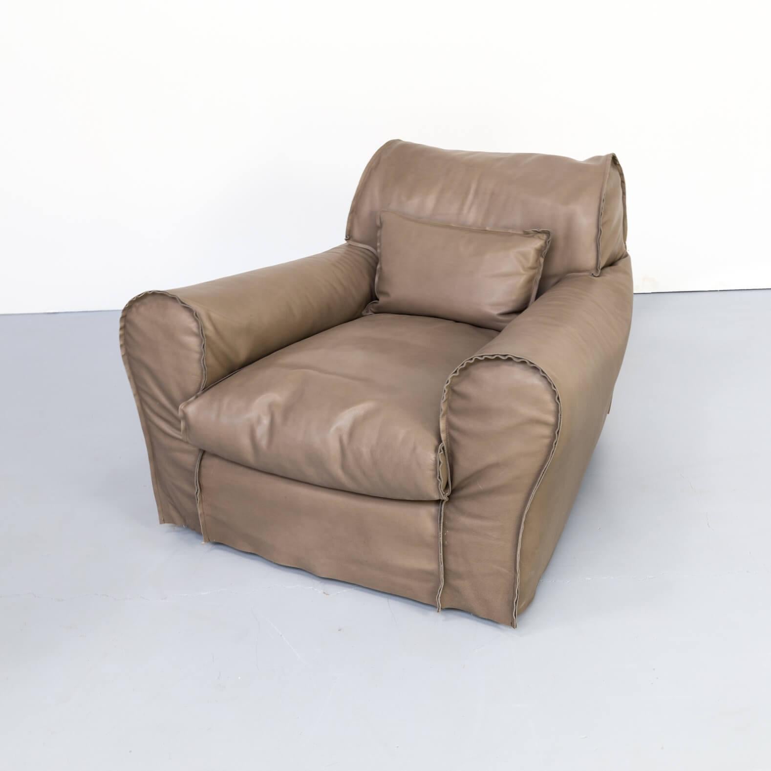 Contemporary 2007 Paola Navone “housse’ Fauteuil Plume Forest Leather for Baxter For Sale