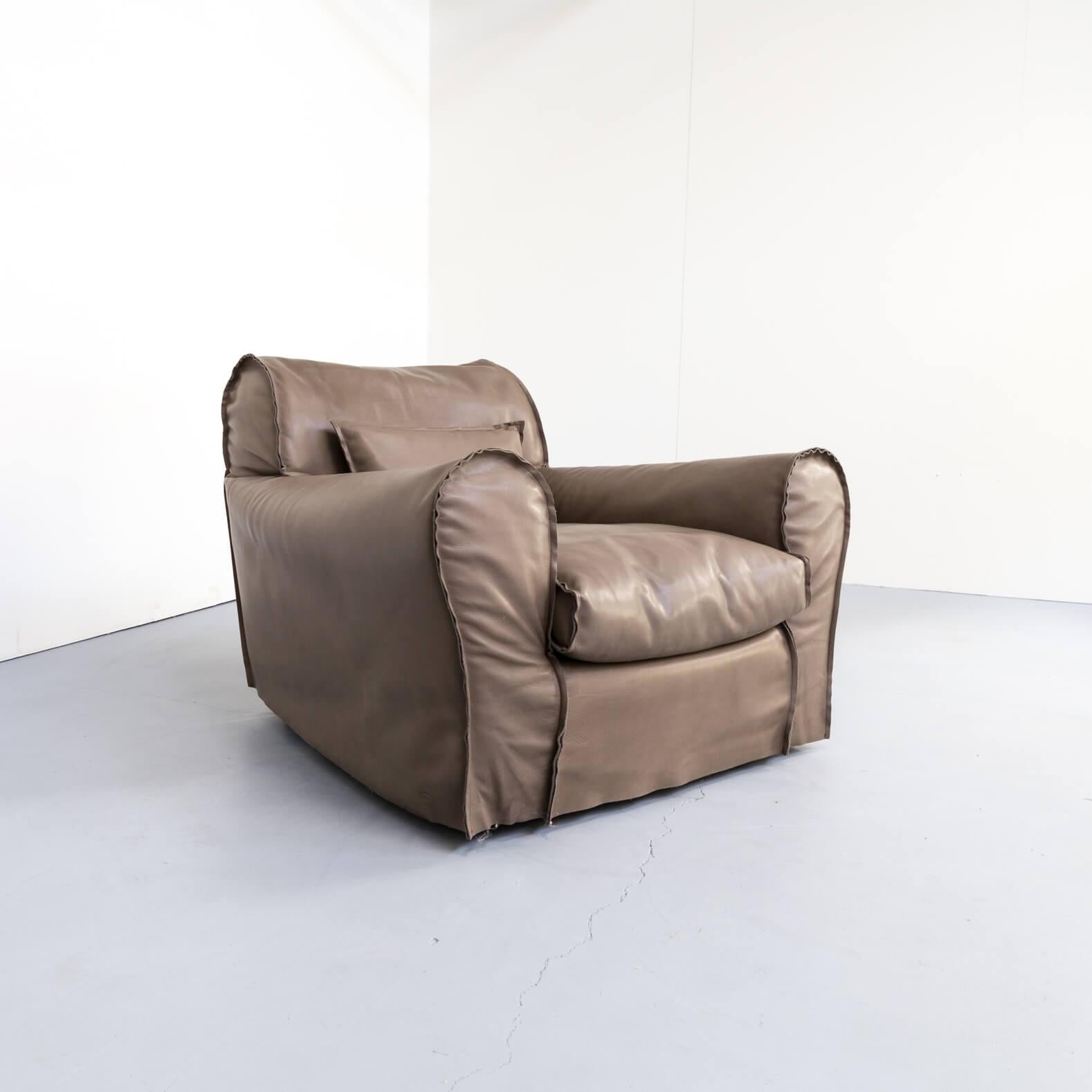 2007 Paola Navone “housse’ Fauteuil Plume Forest Leather for Baxter For Sale 1