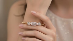 0.8 Baguette Diamond 14 Karat Yellow Gold Beaded Cuff Bracelet Bridesmaid Gift