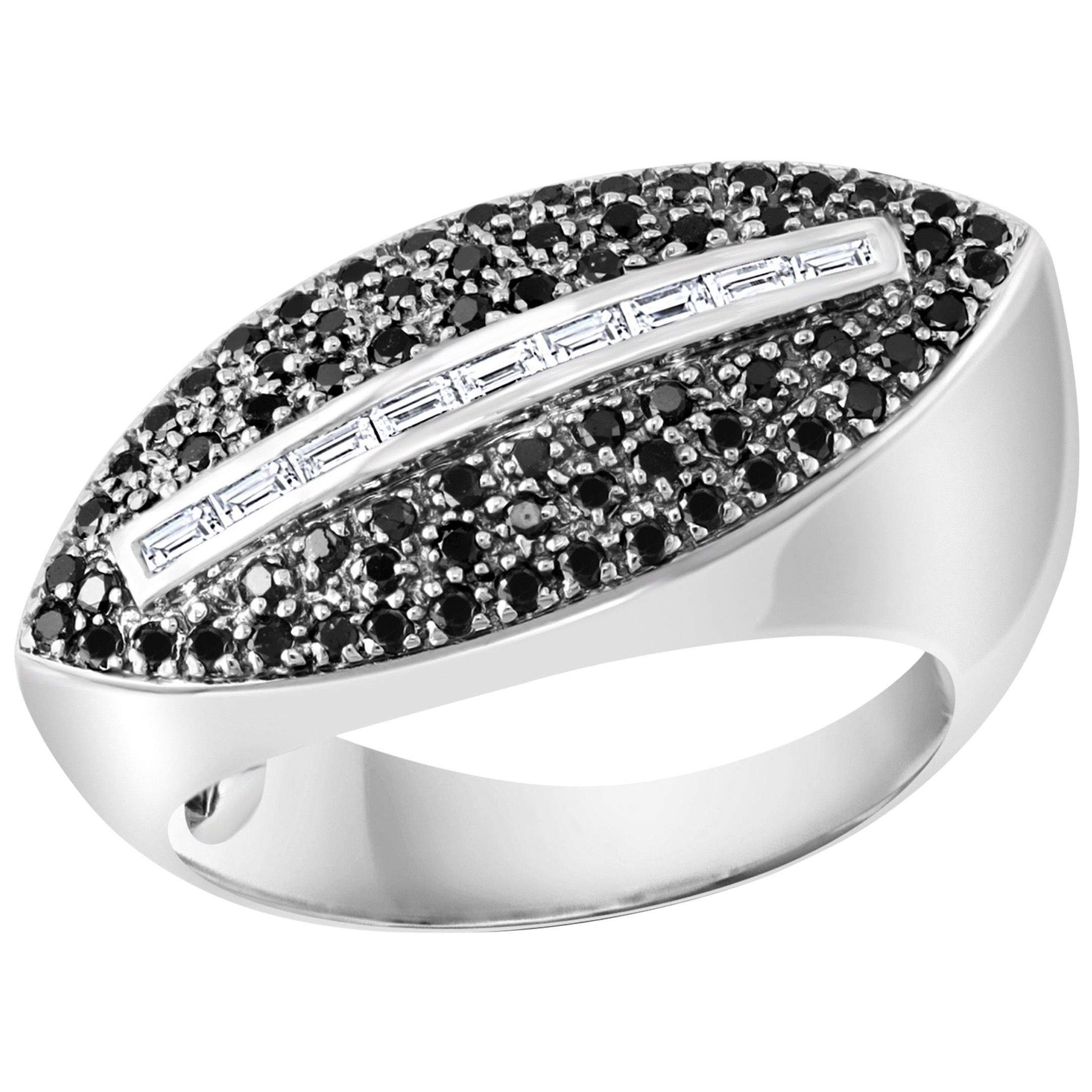 0.8 Carat Black and  White Diamond Ring 18 Karat White Gold, Size 7