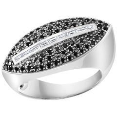 0.8 Carat Black and  White Diamond Ring 18 Karat White Gold, Size 7