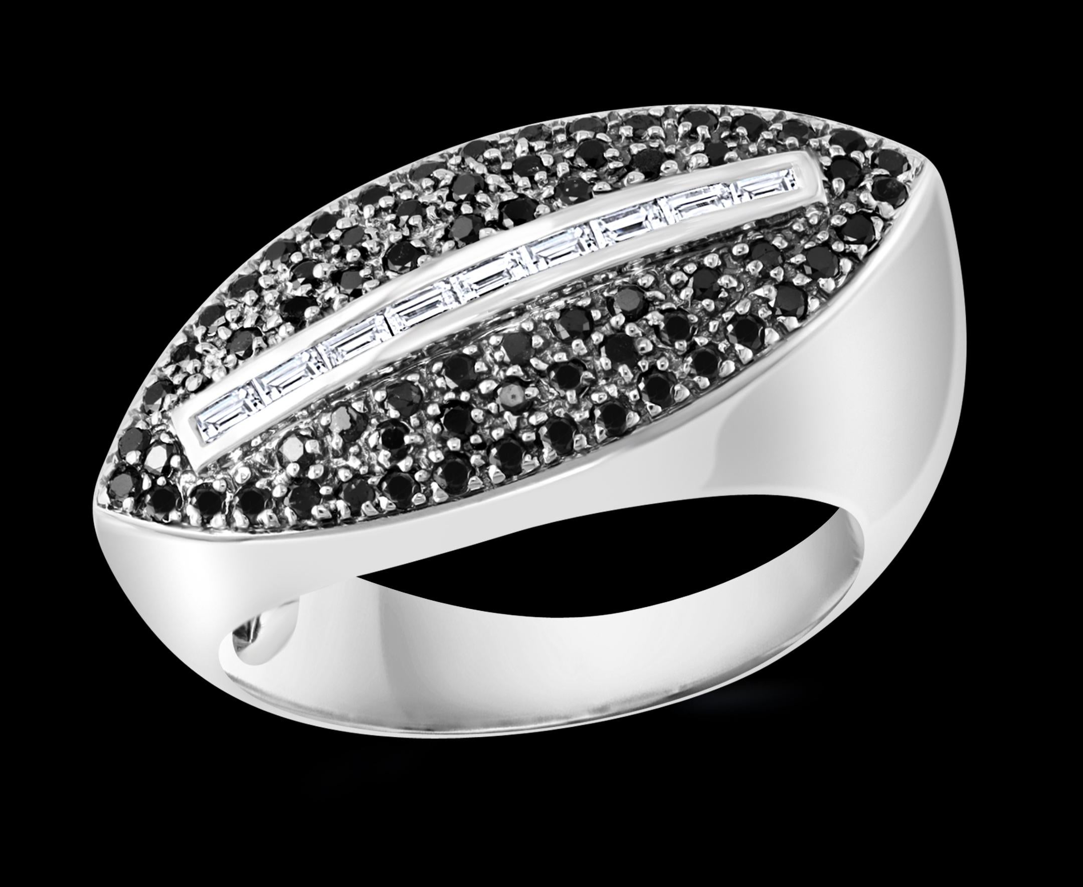Approximately 0.8 Carat Black and  White Diamond  Ring 18 Karat White Gold Size 7
18 K gold 10.4 Grams,
Stamped 750 for 18 K gold 
This is a Engagement band  from our premium wedding collection.
Ring size is 7 and can be altered to any size.
Its