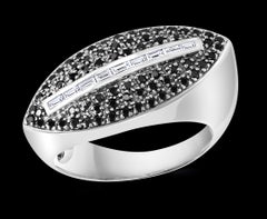 0.8 Carat Black and  White Diamond Ring 18 Karat White Gold, Size 7