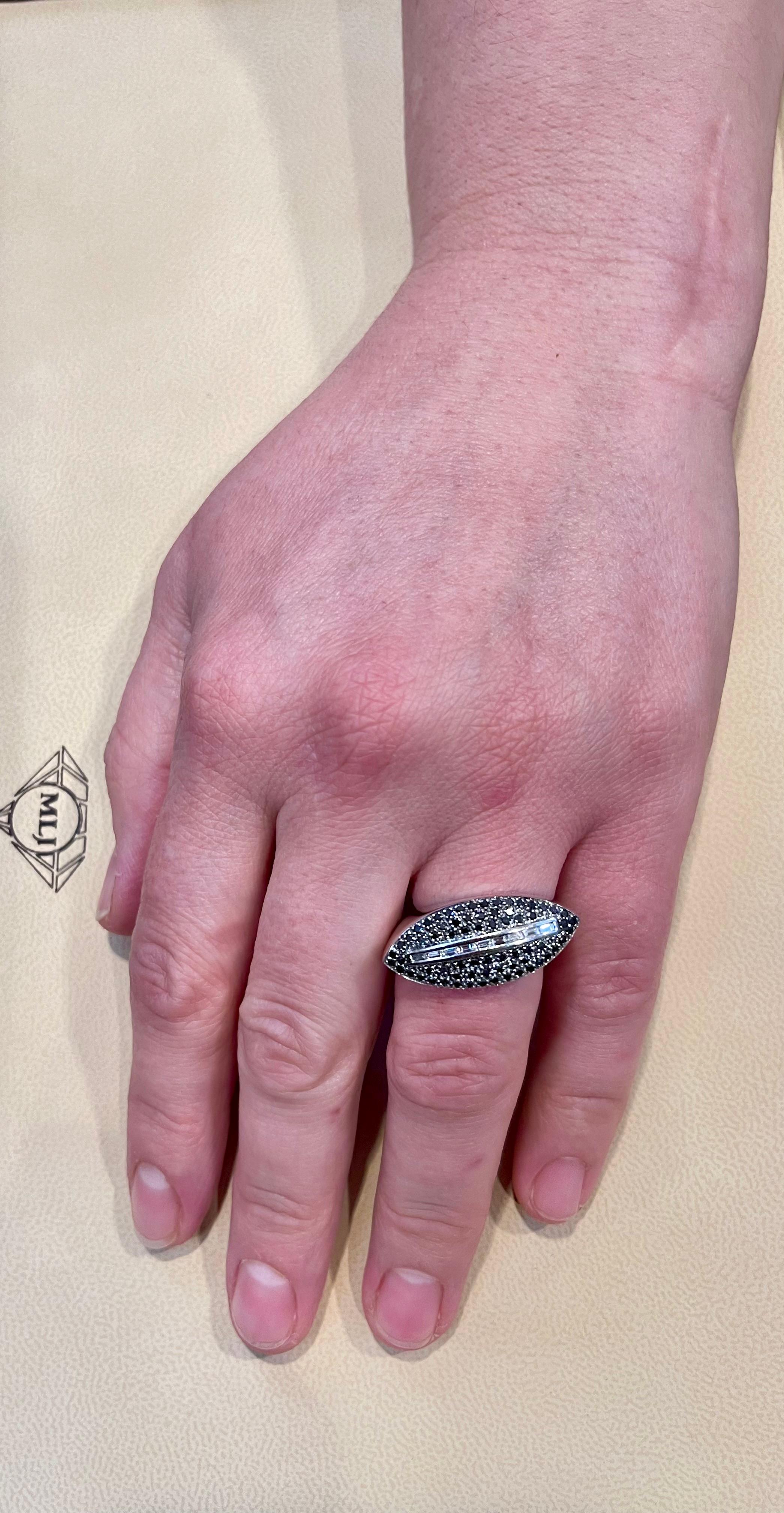 0.8 Carat Black and  White Diamond Ring 18 Karat White Gold, Size 7 For Sale 5