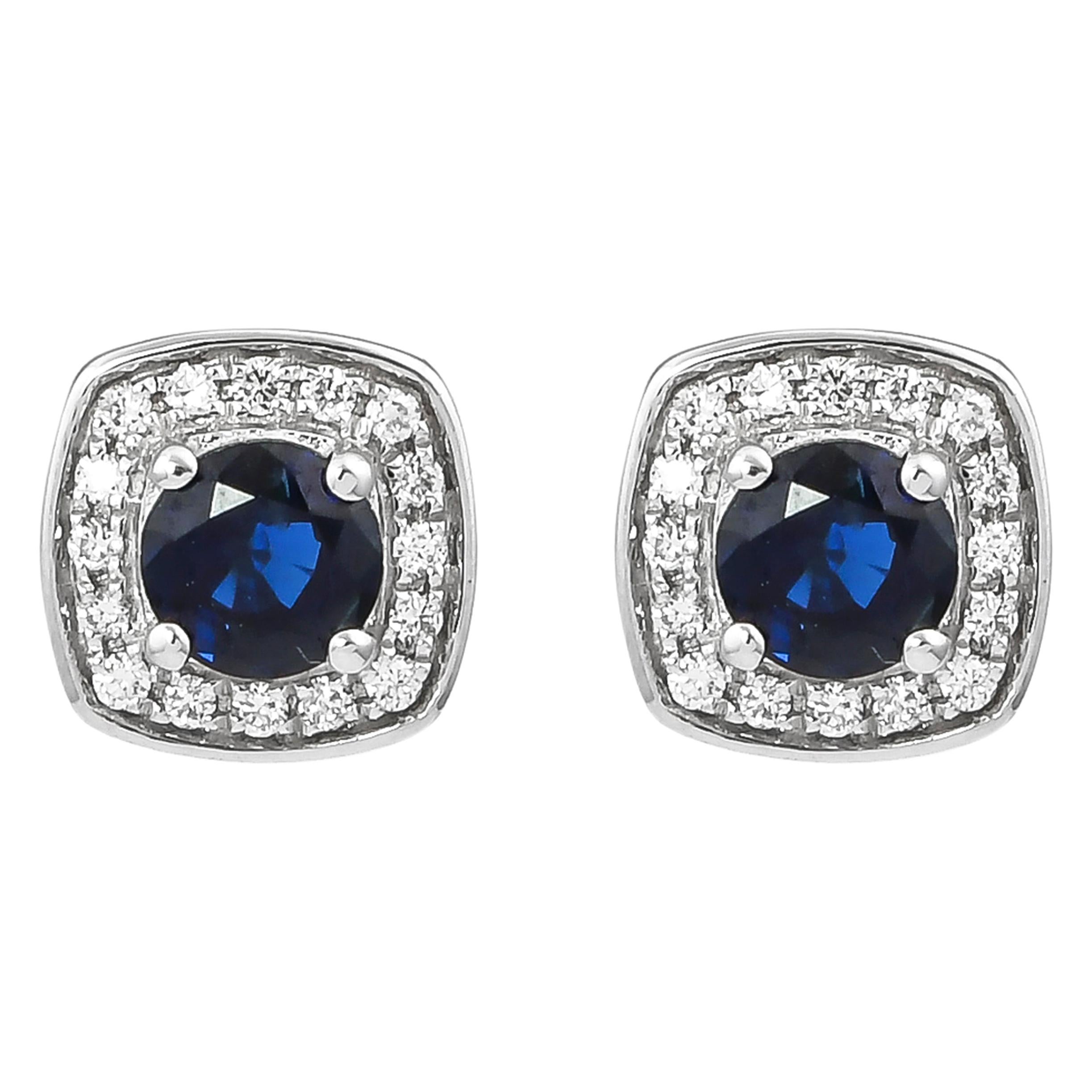0.8 Carat Blue Sapphire and Diamond Earring in 18 Karat White Gold For Sale