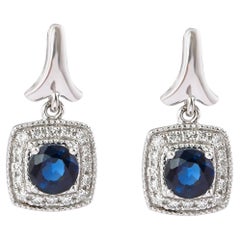 0.8 Carat Blue Sapphire and Diamond Earring in 18 Karat White Gold