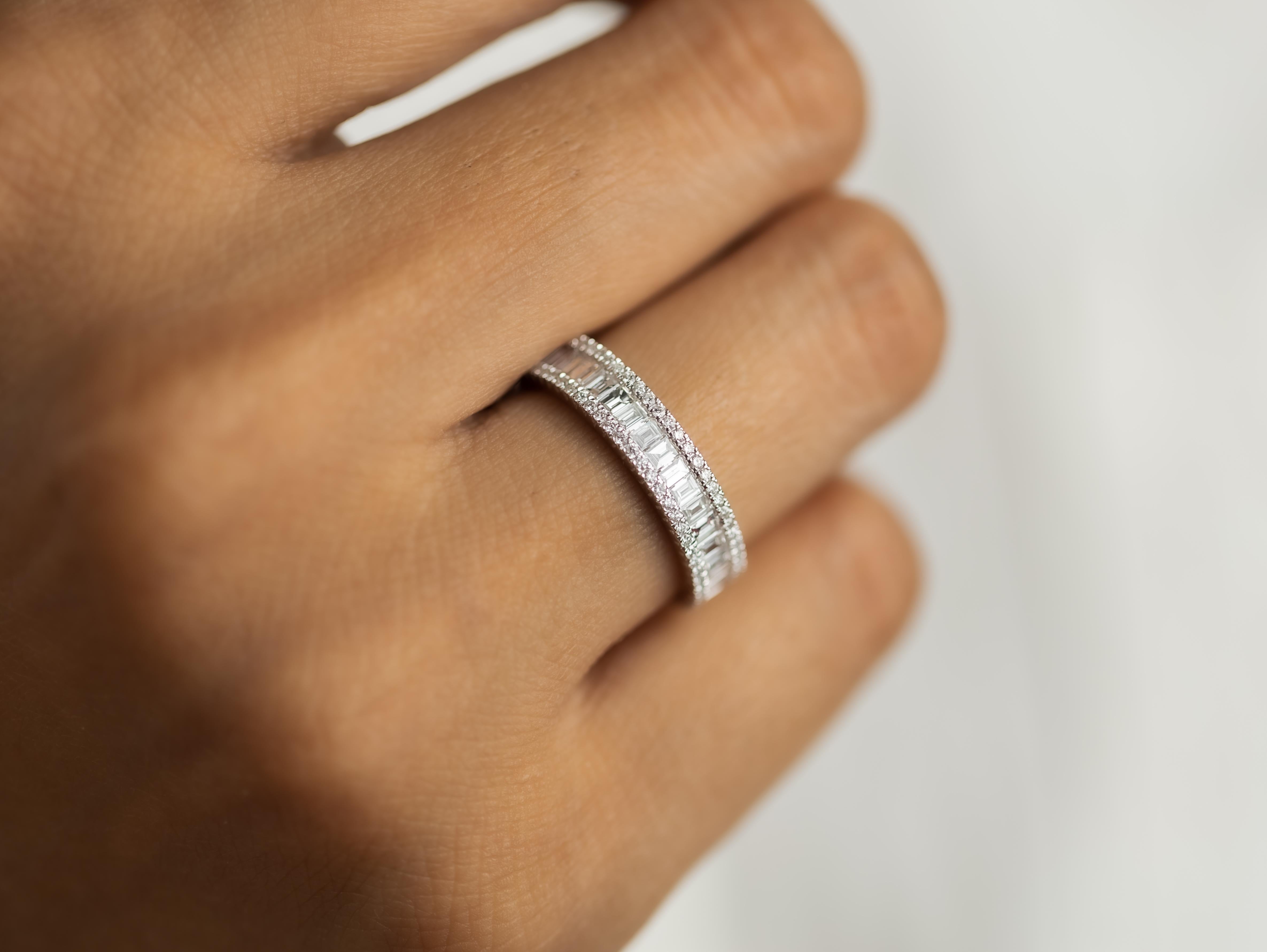 0.8 carat Diamond baguette half eternity wedding band in 18k White Gold

Available in 18k white gold.

Same design can be made also with other custom gemstones per request.

Product details:

- Solid gold

- 0.8 carat diamond ( F, VS )

- Solid Gold