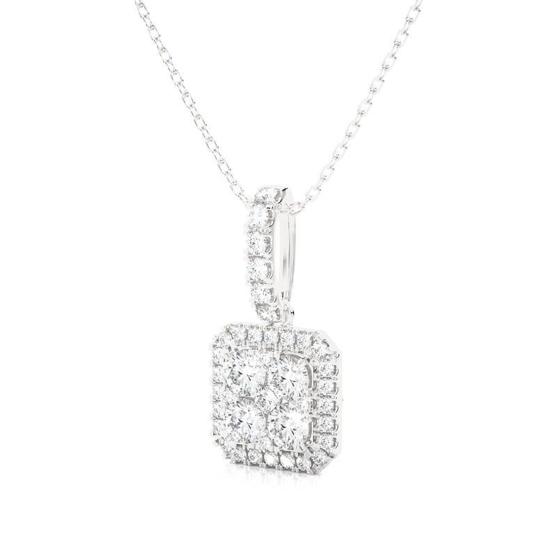 Eleva la tua eleganza con il Ciondolo a Cuscino Moonlight da 0,8 Carati, un gioiello ipnotico in luminoso oro bianco 14K. Realizzato alla perfezione, questo pendente presenta uno splendido gruppo di 39 eccellenti diamanti rotondi, per un totale di