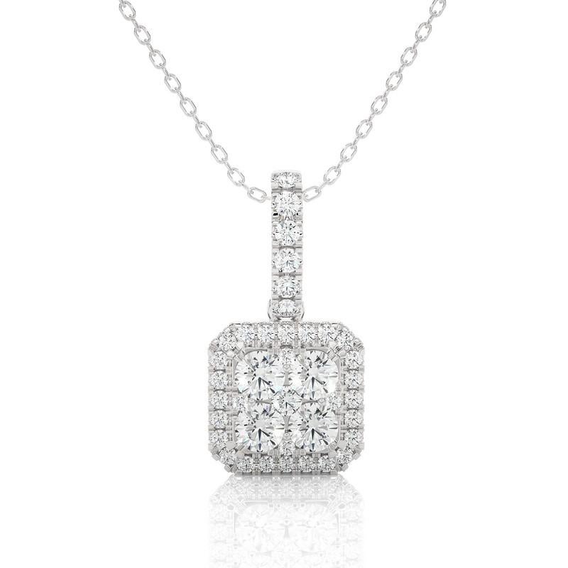 Round Cut  0.8 Carat Diamond Moonlight Cushion Cluster Pendant in 14K White Gold  For Sale