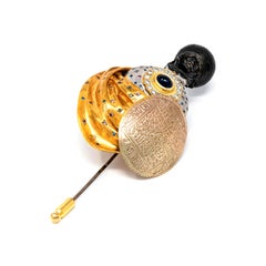 21st Century Black Rhodium Silver Diamonds Sapphire Moretti Gold Brooch