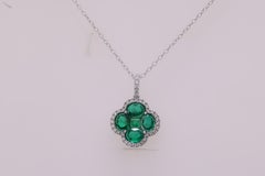 0.8 Carat Emerald Mosaic Clover Pendant in 0.2 Carat Diamond Halo in 18W ref1273