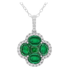 0.8 Carat Emerald Mosaic Clover Pendant in 0.2 Carat Diamond Halo in 18W ref1273