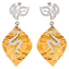 0.8 Carat Pave Diamond Leaves Textured Hammered Earrings Silver 18k Gold Jewelry