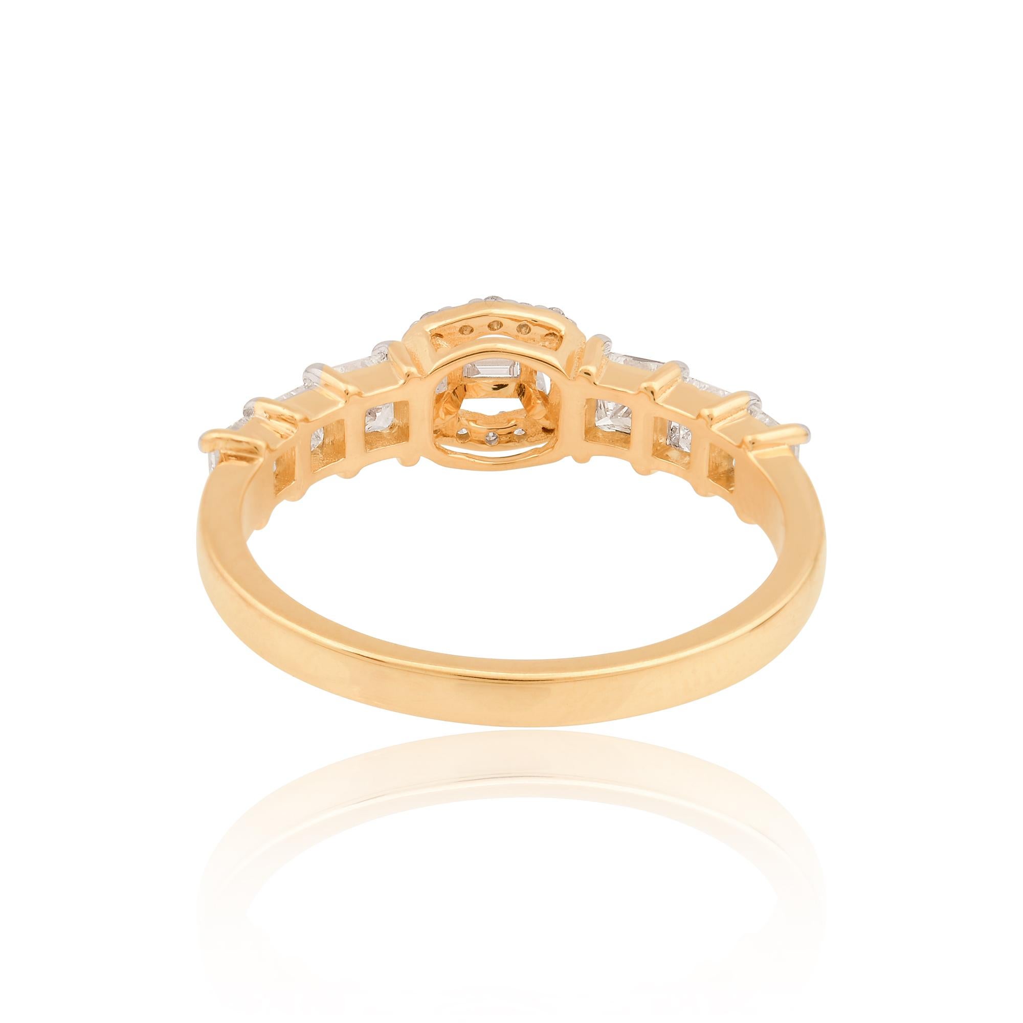 Women's 0.8 Carat Round Baguette & Emerald Cut Diamond Ring 18 Karat Yellow Gold Jewelry For Sale