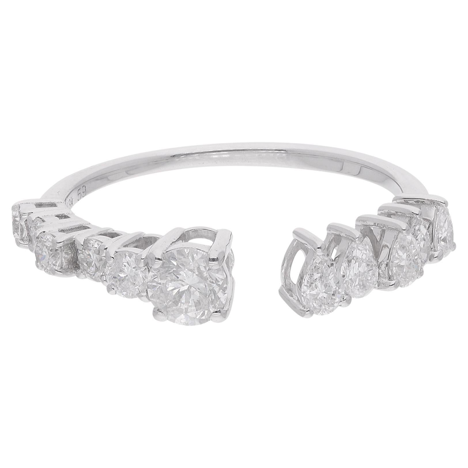 0.8 Carat SI Clarity HI Color Diamond Cuff Ring 18 Karat White Gold Fine Jewelry