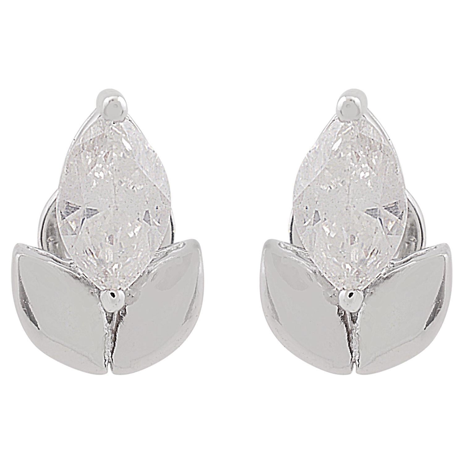 Natural 0.85 Carat SI/HI Marquise Diamond Fine Stud Earrings 10 Karat White Gold For Sale