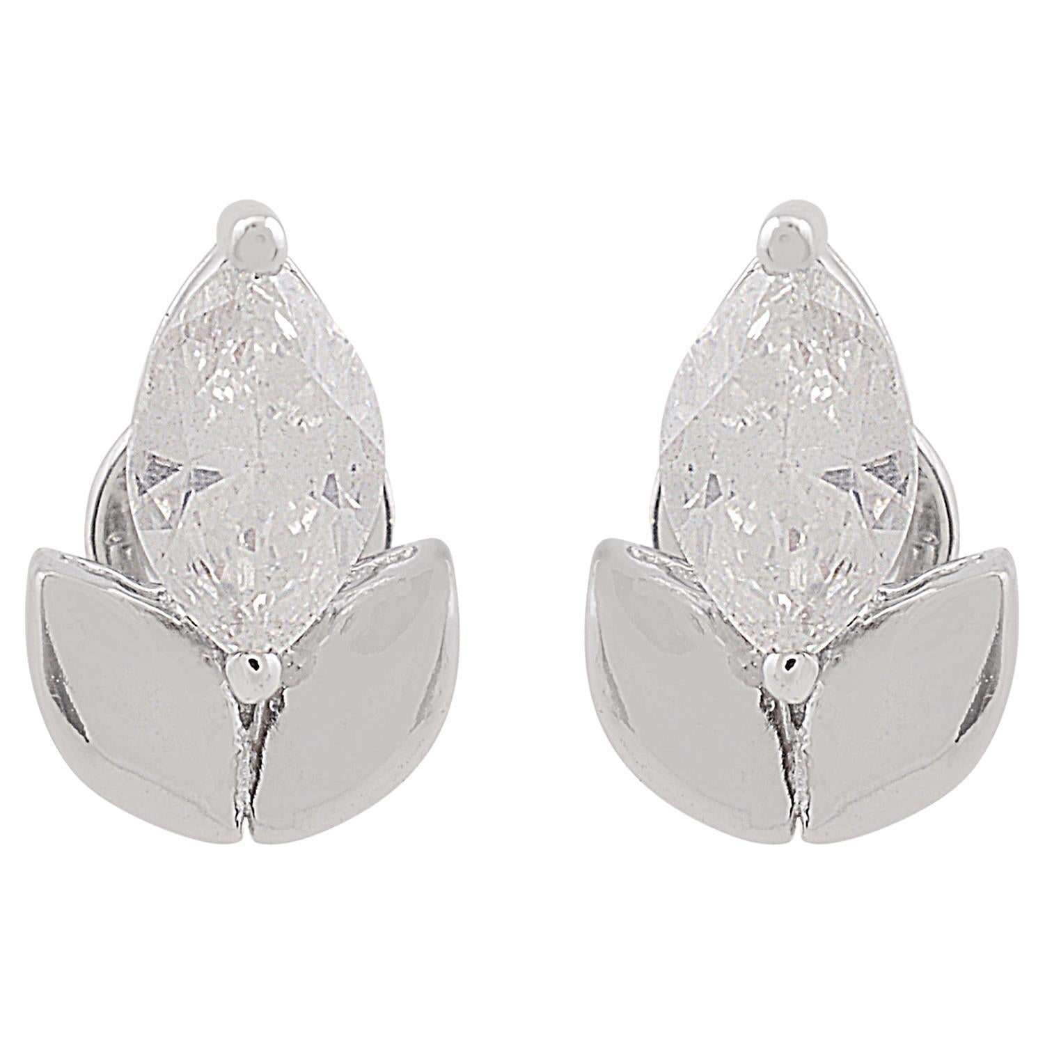 Natural 0.85 Carat SI/HI Marquise Diamond Fine Stud Earrings 10 Karat White Gold For Sale