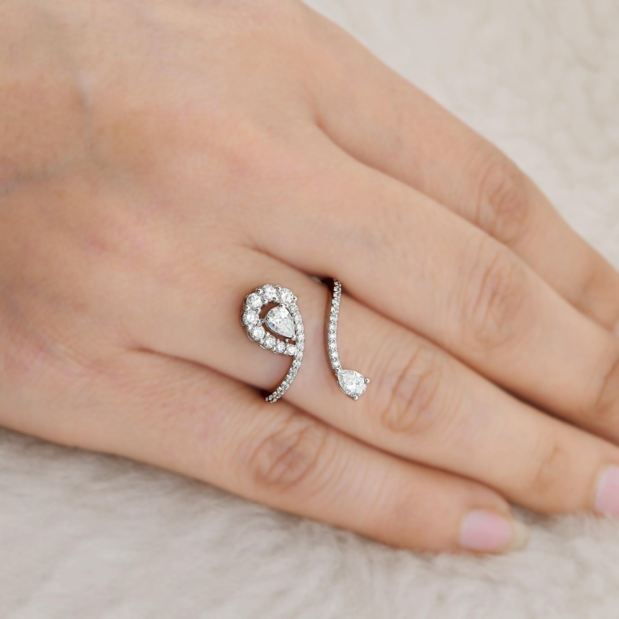 0.8 Carat SI Clarity HI Color Pear Diamond Wrap Ring 14 Karat White Gold Jewelry Pour femmes en vente