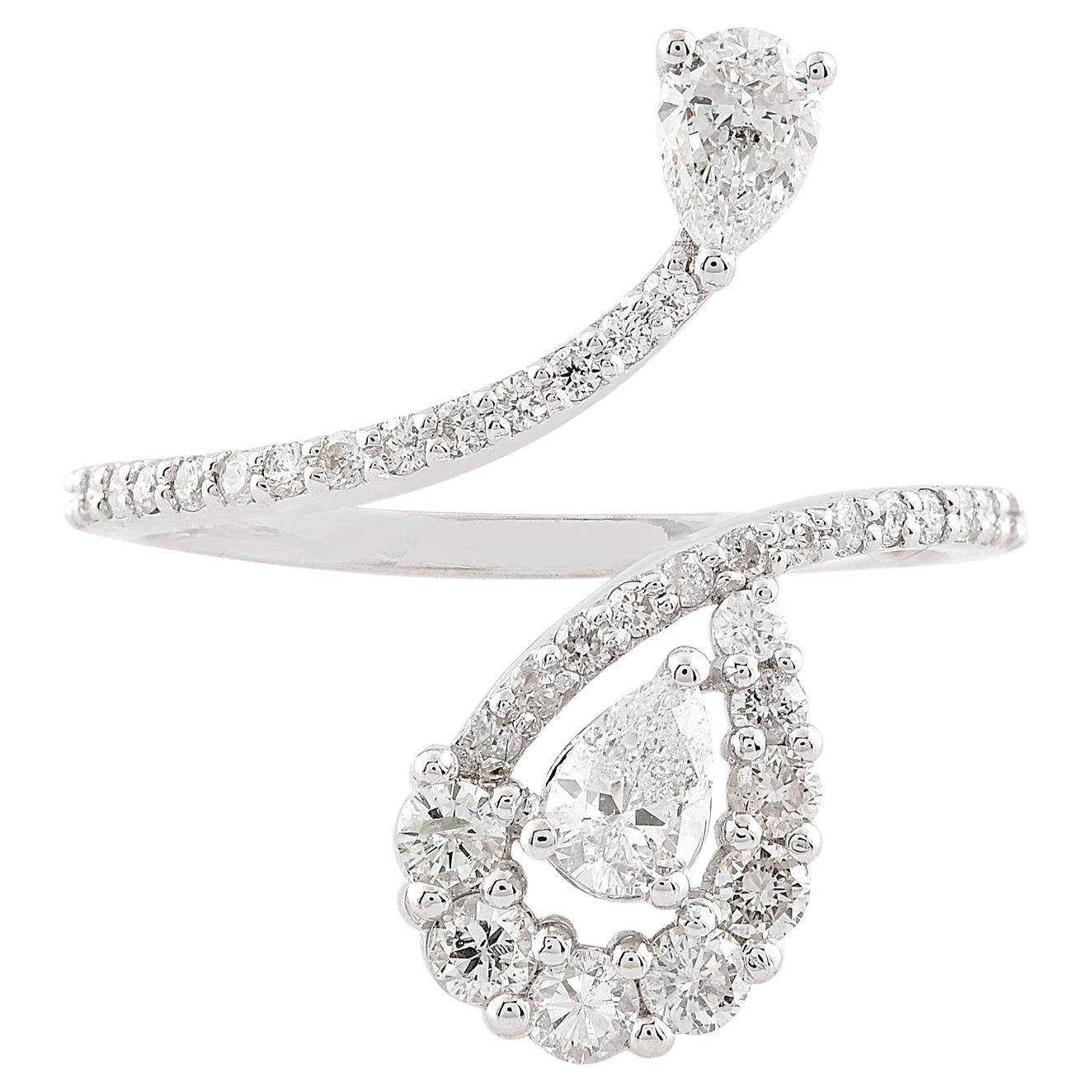 0.8 Carat SI Clarity HI Color Pear Diamond Wrap Ring 14 Karat White Gold Jewelry en vente