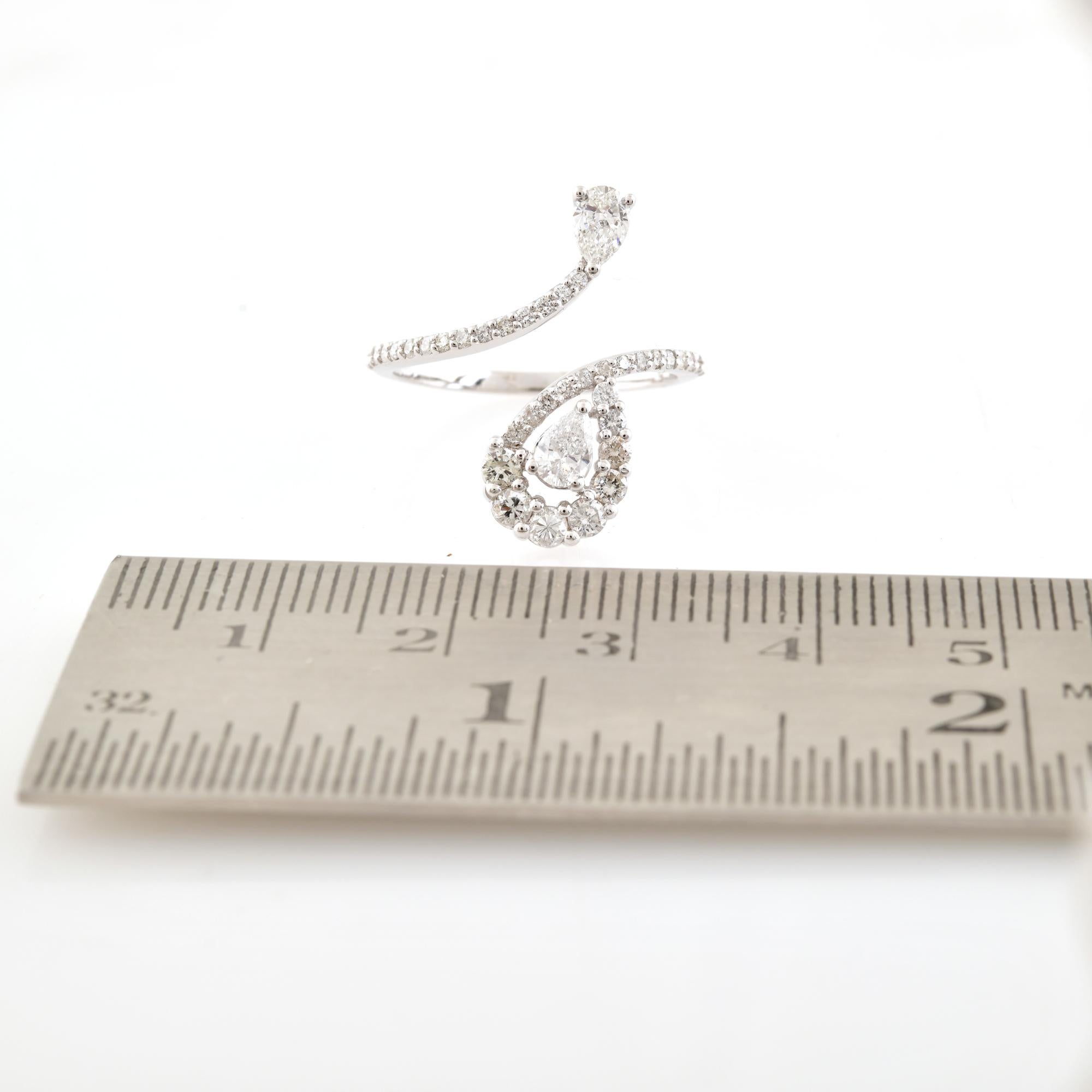 For Sale:  0.8 Carat SI Clarity HI Color Pear Diamond Wrap Ring 18 Karat White Gold Jewelry 6