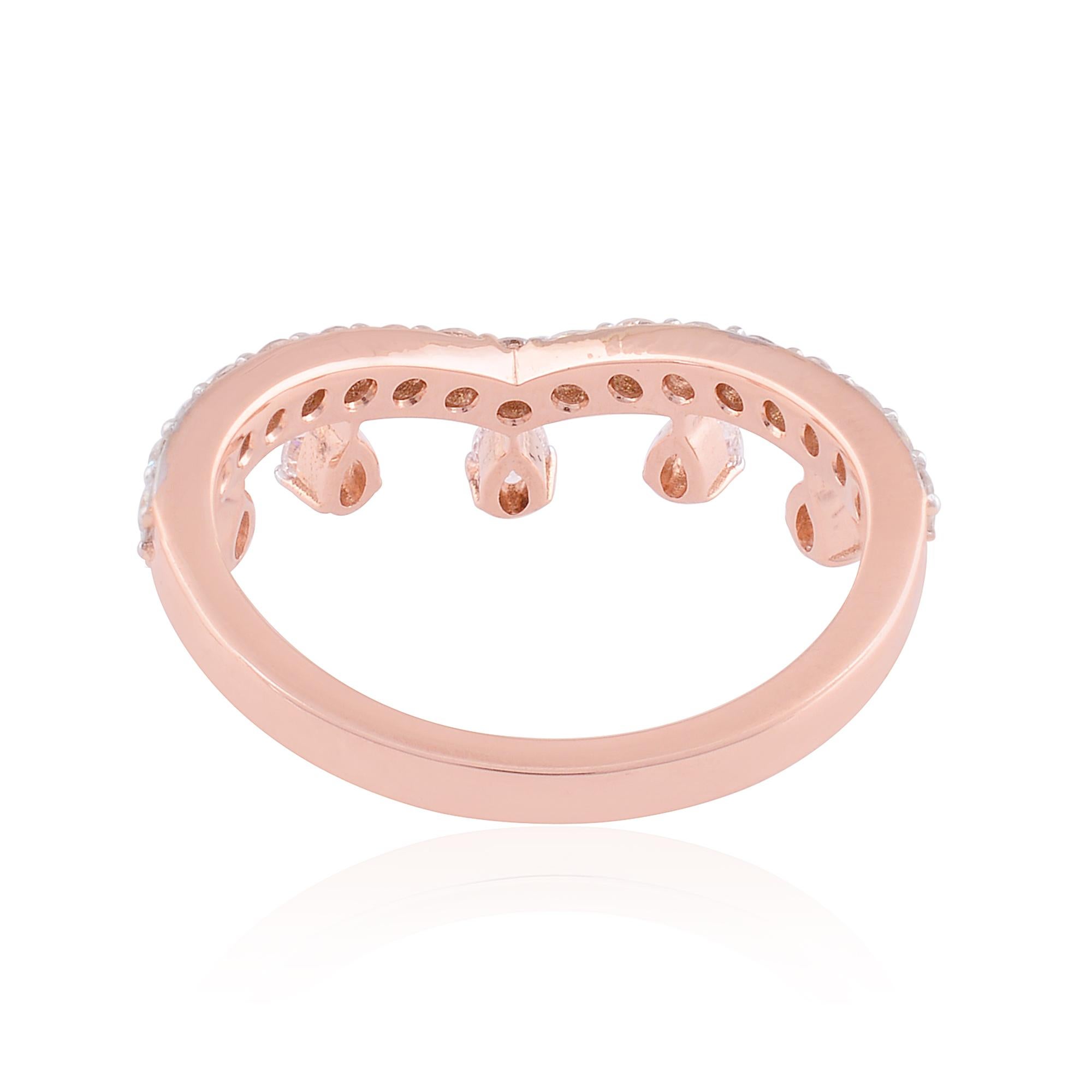 0.8 Karat SI Reinheit HI Farbe Birnenförmiger runder Diamant Chevron Ring 18 Karat Roségold (Moderne) im Angebot