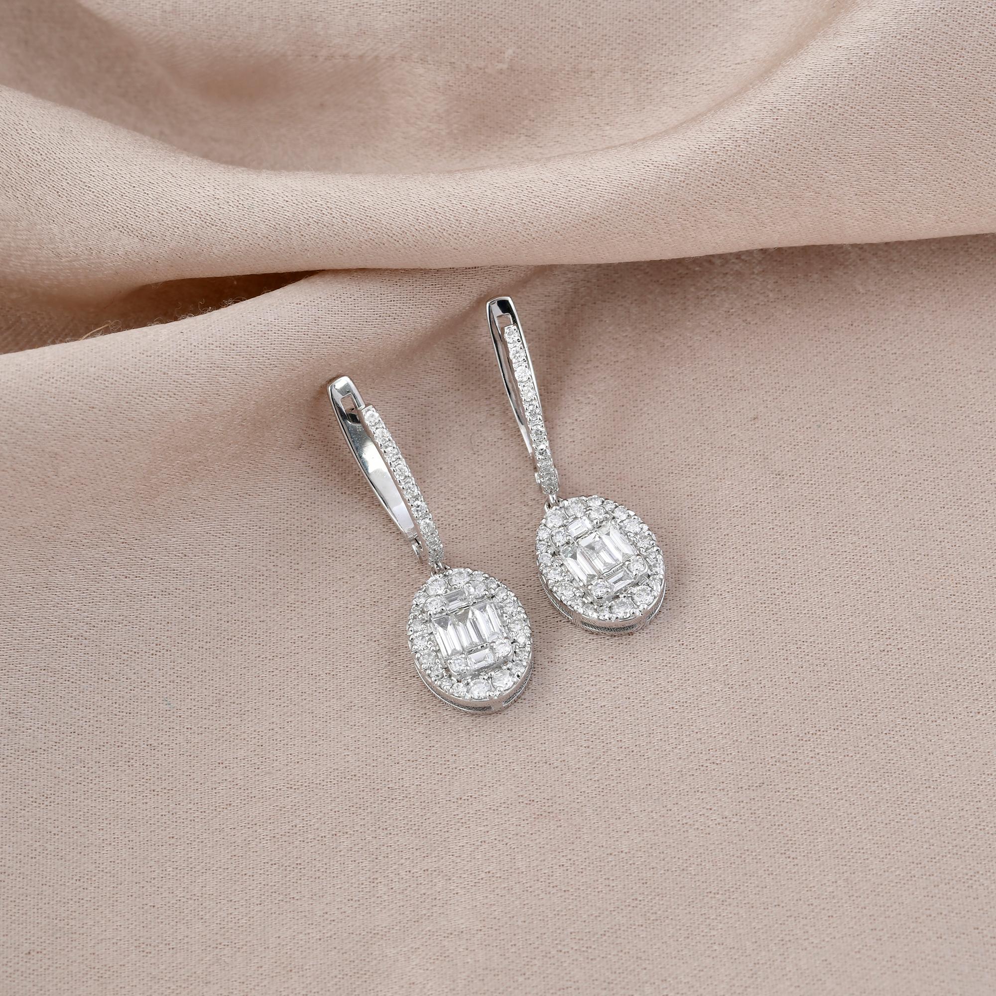 Modern 0.8 Carat SI/HI Baguette Diamond Lever Back Earrings 14 Karat White Gold Jewelry For Sale