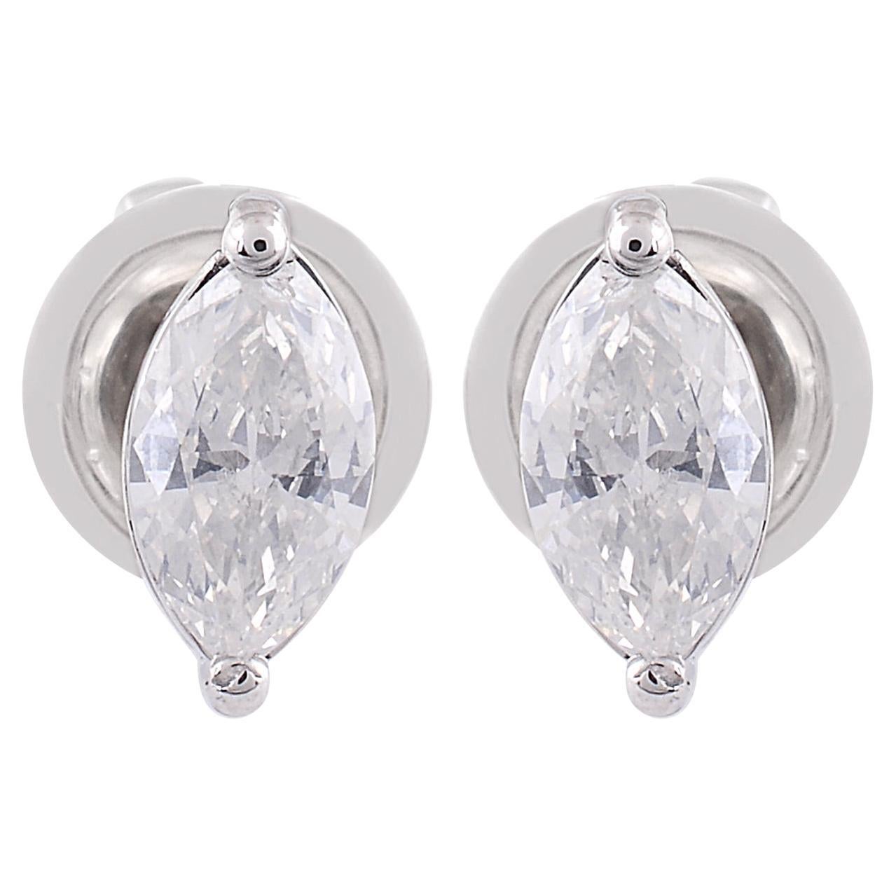 0.8 Carat SI/HI Solitaire Marquise Diamond Stud Earrings 18 Karat White Gold For Sale