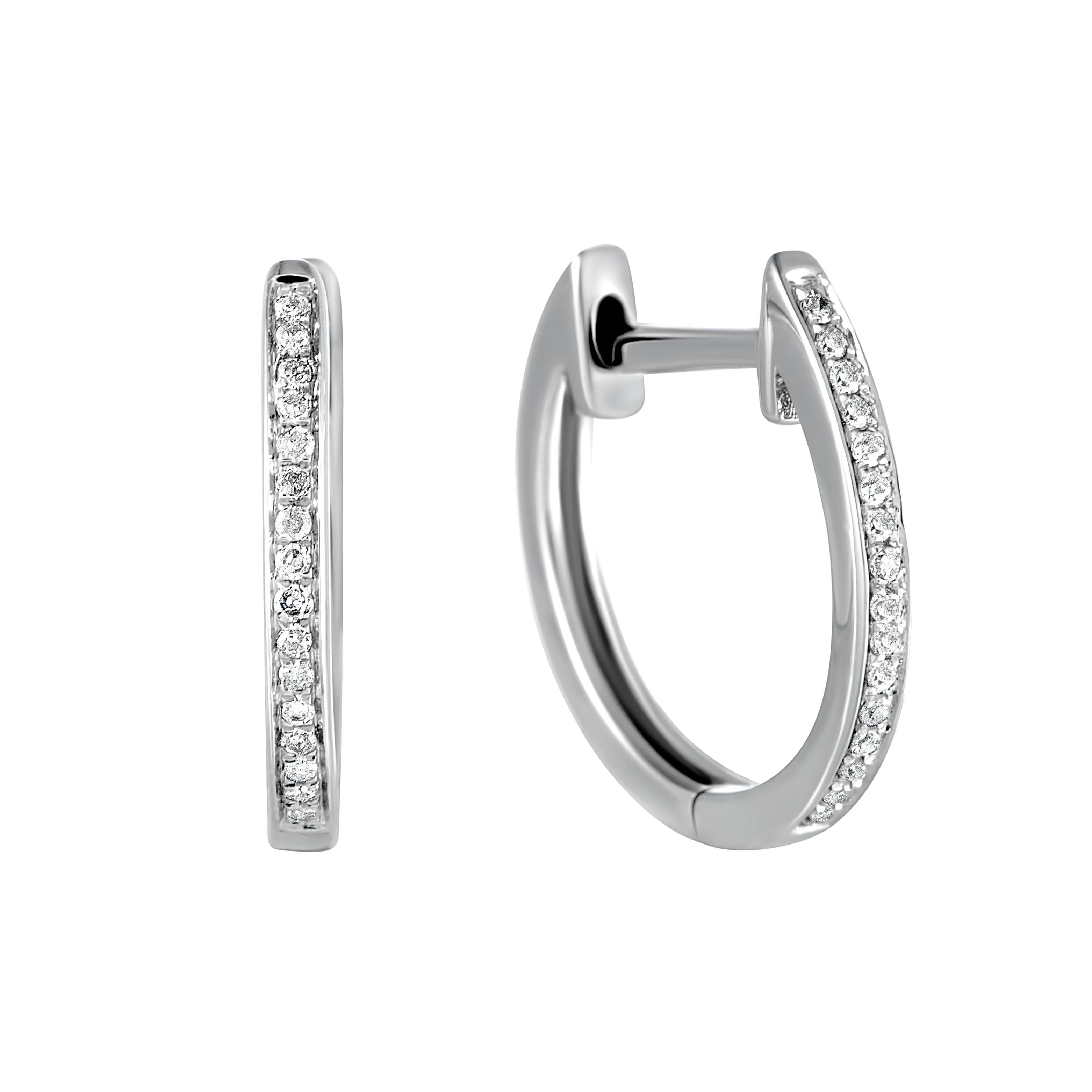 Stylish and dainty, these sublime hoop earrings are made of gleaming 14K white gold and embellished with 0.08 carats of sparkly diamond stones, offering a splendidly elegant appearance.

