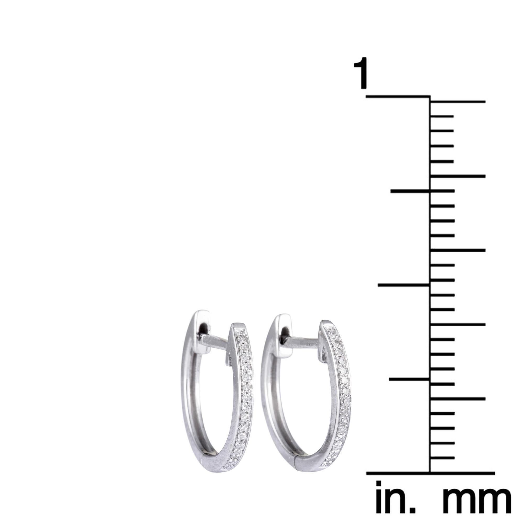 .08 Carat Small White Gold Diamond Hoop Earrings 2