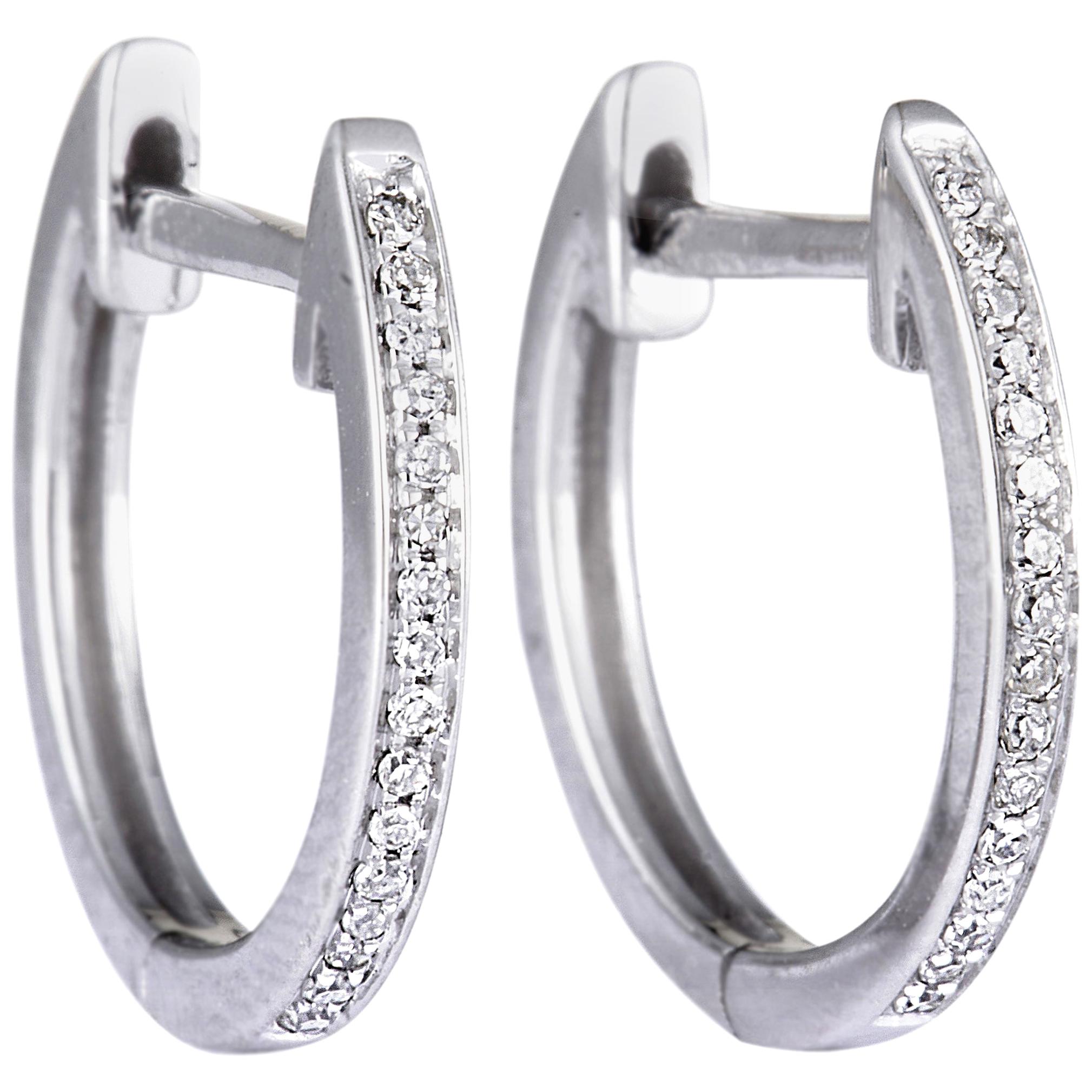 .08 Carat Small White Gold Diamond Hoop Earrings