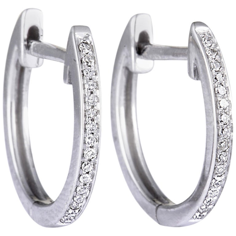 .08 Carat Small White Gold Diamond Hoop Earrings For Sale at 1stdibs