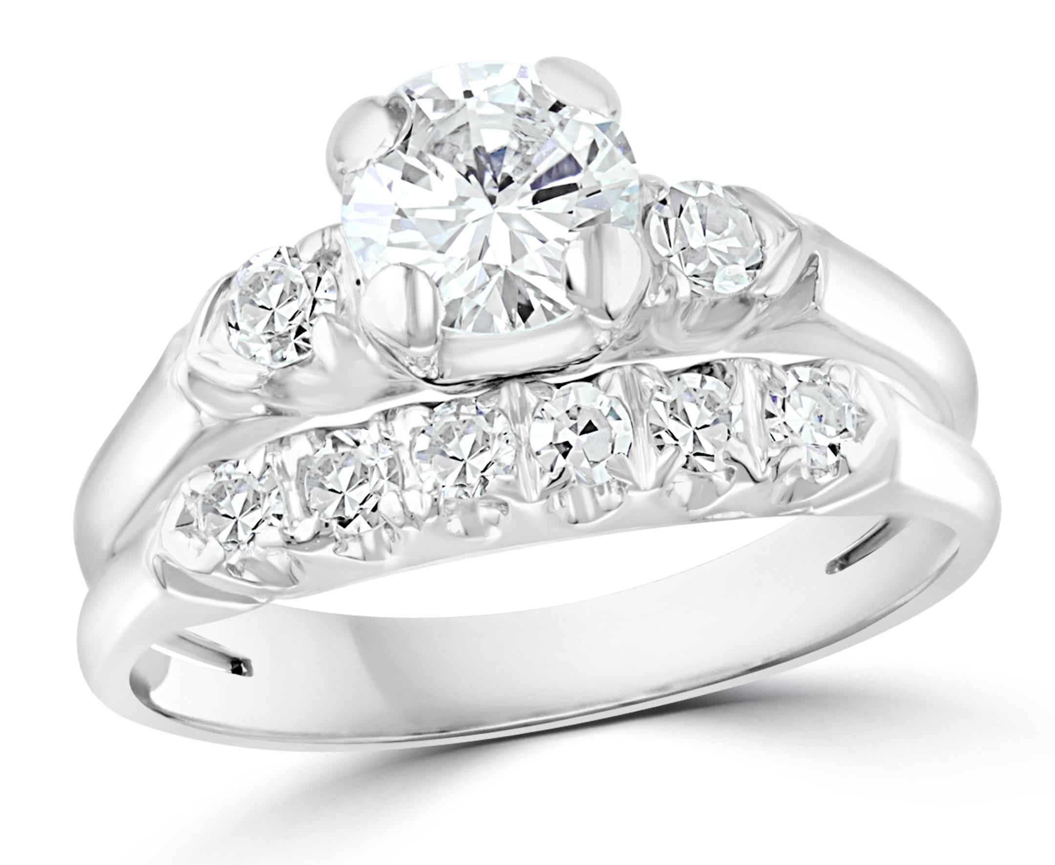 Approximately 0.6 Ct Solitaire Round Center Diamond 14 Kt White Gold Ring & Band For Sale 5