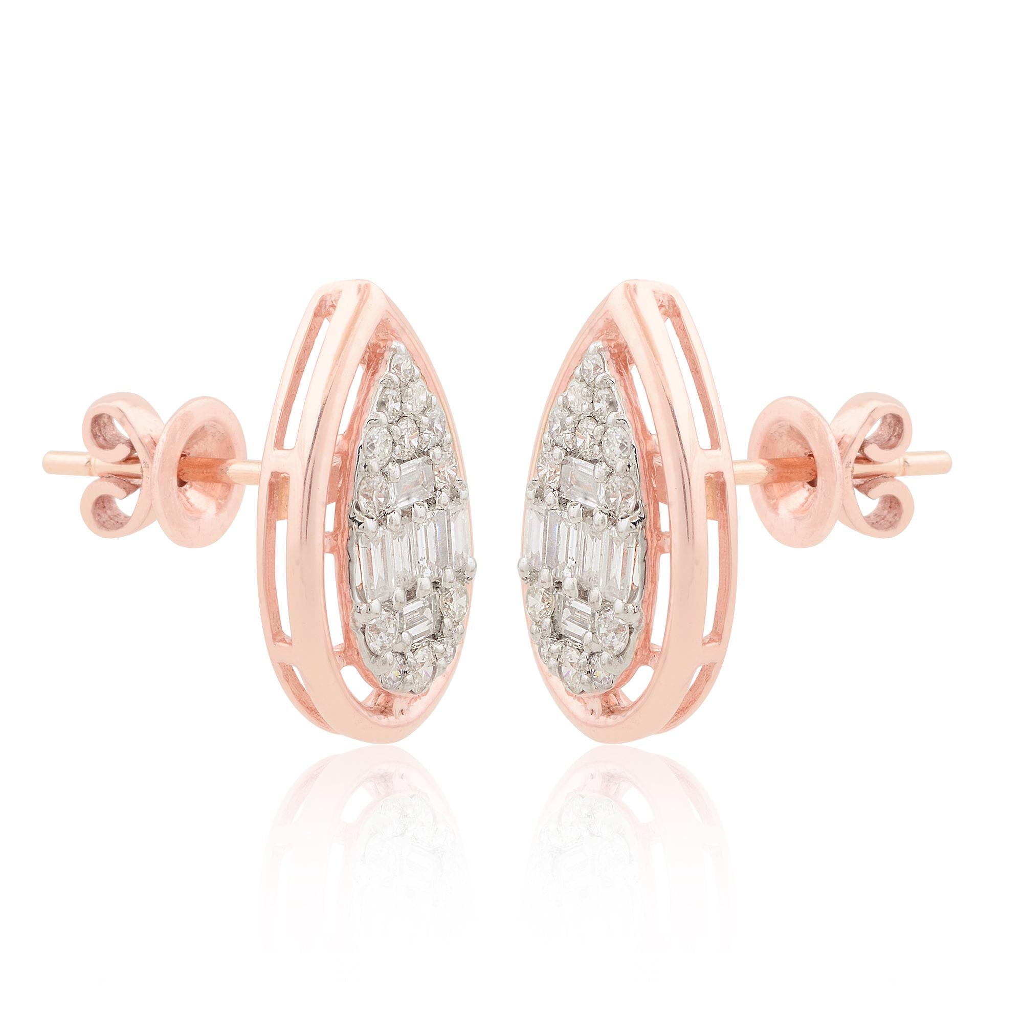 Women's 0.8 Ct. SI Clarity HI Color Baguette Diamond Stud Earrings 10 Karat Rose Gold For Sale