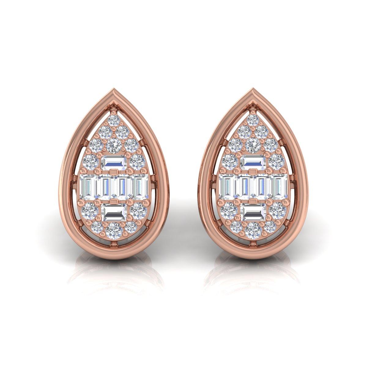 0.8 Ct. SI Clarity HI Color Baguette Diamond Stud Earrings 10 Karat Rose Gold For Sale 1