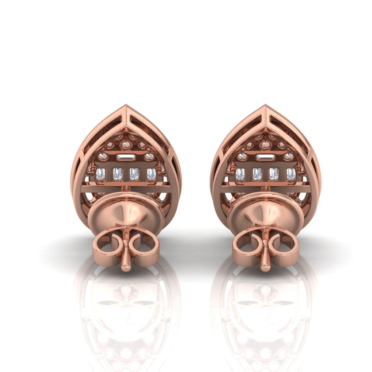 0.8 Ct. SI Clarity HI Color Baguette Diamond Stud Earrings 10 Karat Rose Gold For Sale 2