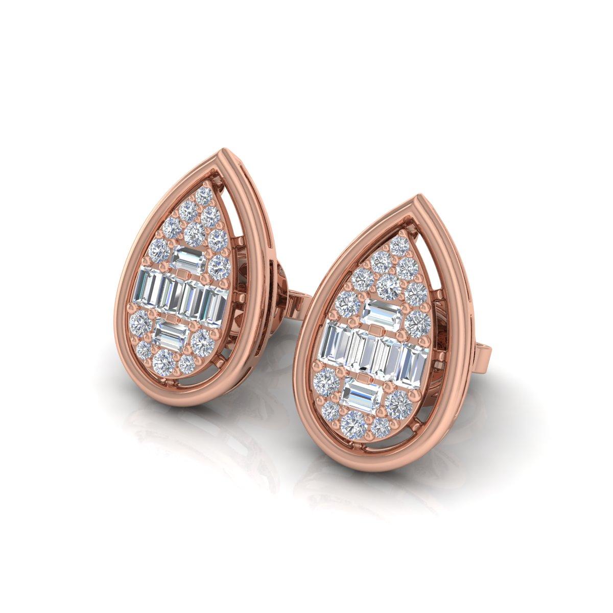 0.8 Ct. SI Clarity HI Color Baguette Diamond Stud Earrings 10 Karat Rose Gold For Sale 3