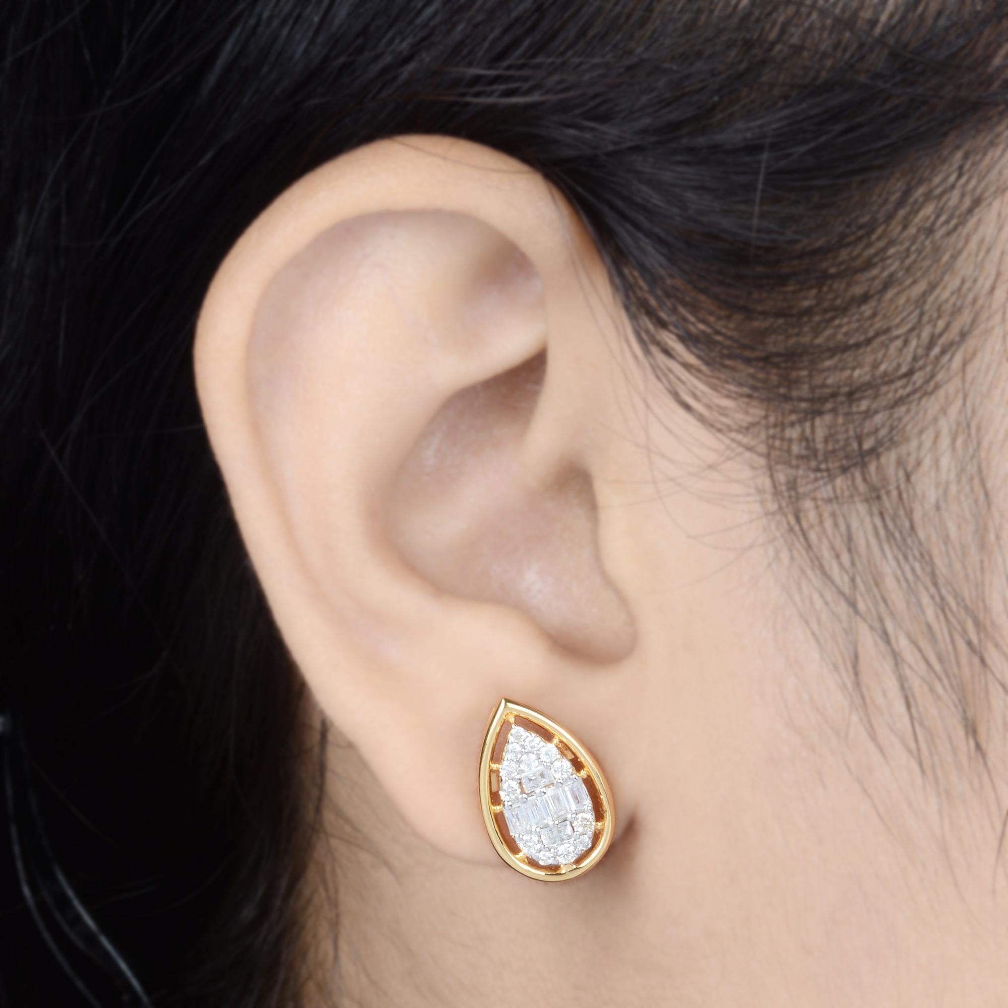 0,8 Ct. SI Claridad HI Color Pendientes de Diamante Baguette Oro Amarillo de 10 Quilates Corte baguette en venta