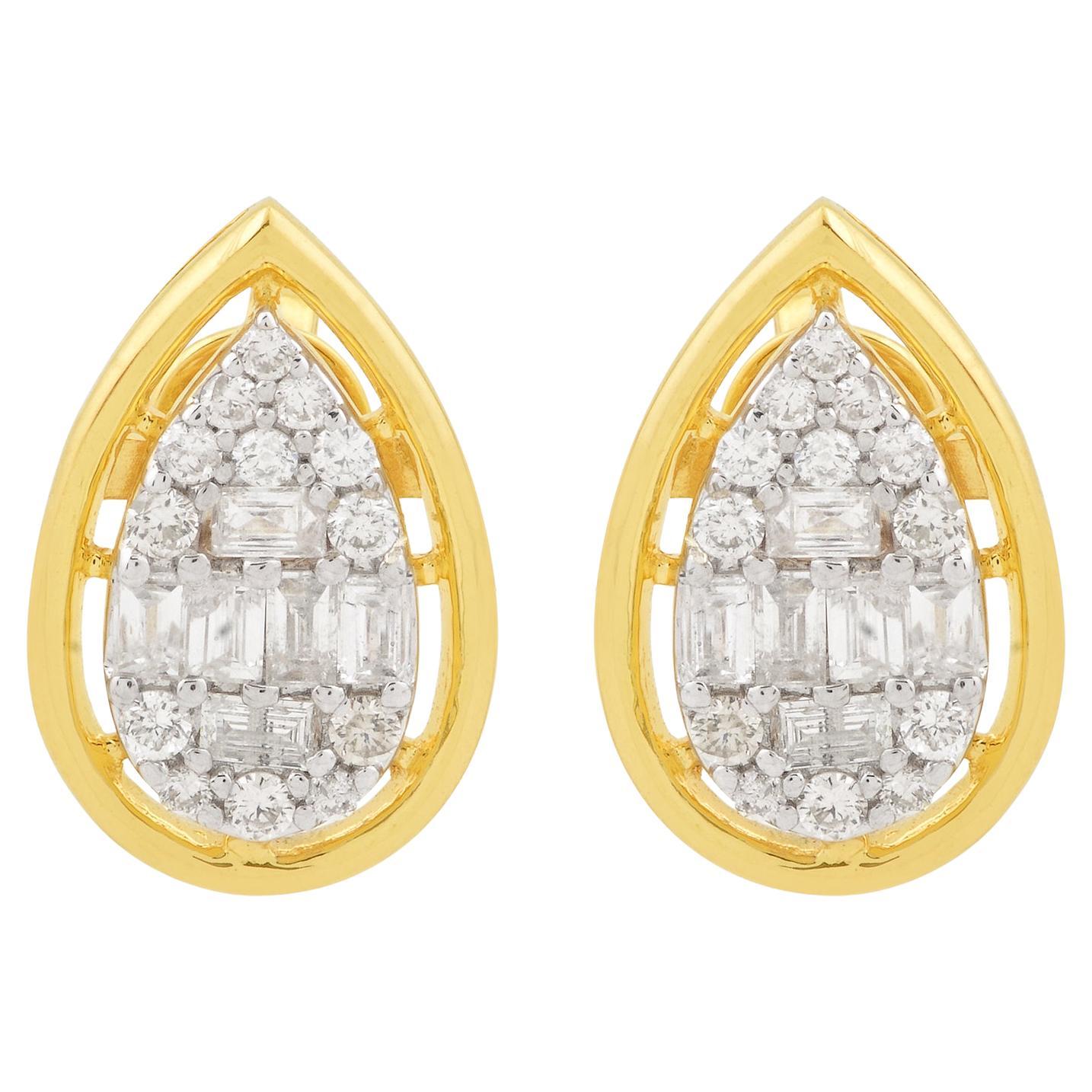 0.8 Ct. Boucles d
oreilles en or jaune 10 carats avec diamant baguette de couleur HI et pureté SI