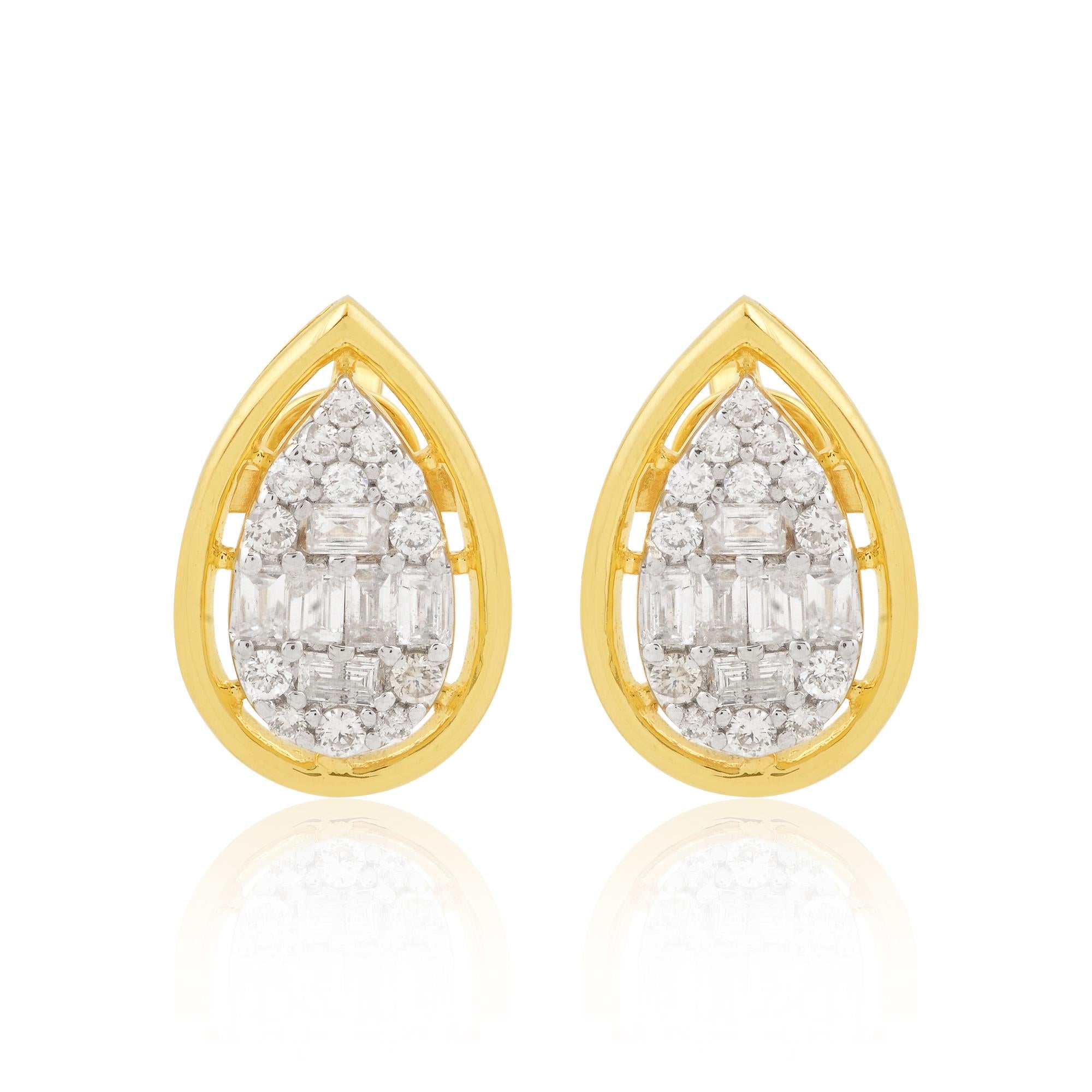 Modern 0.8 Ct. SI Clarity HI Color Baguette Diamond Stud Earrings 10 Karat Yellow Gold For Sale