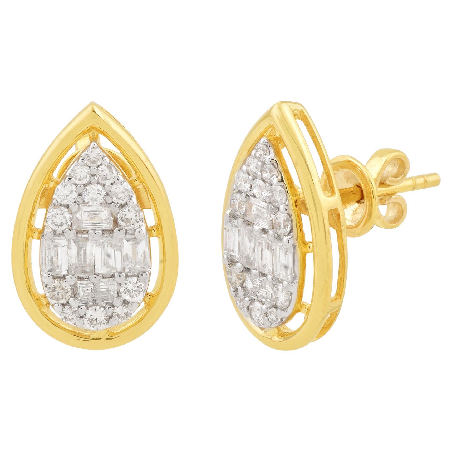0.8 Ct. SI Clarity HI Color Baguette Diamond Stud Earrings 10 Karat Yellow Gold For Sale