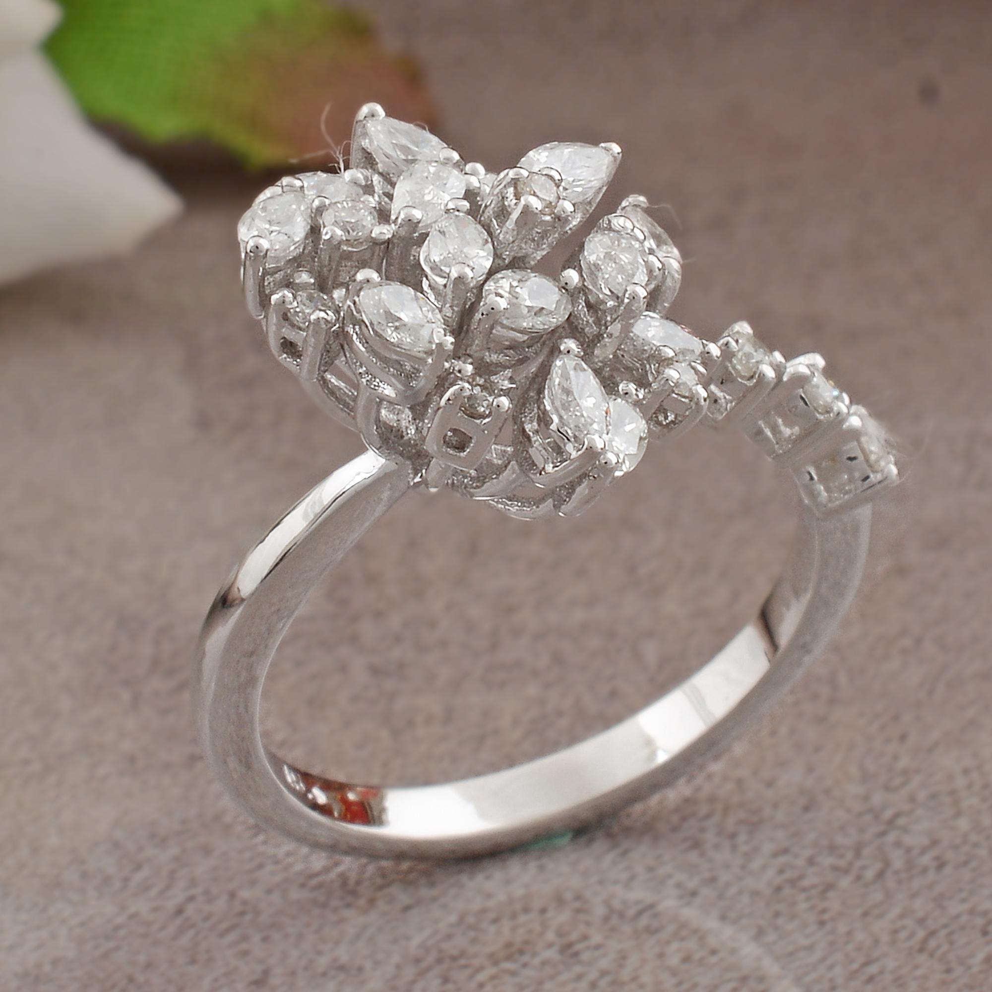 in vendita:  0,8 carati SI/HI Marquise Pear Round Diamond Ring Gioielli in oro bianco 18 carati 3