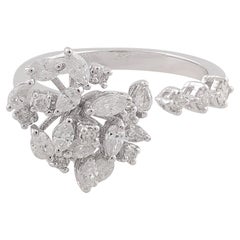 0.8 Ct SI/HI Marquise Pear Round Diamond Cuff Ring 18 Karat White Gold Jewelry