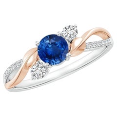 0,8 CTW Saphir- und Diamant-Verlobungsring, zweifarbig, aus 14-karätigem Massivgold