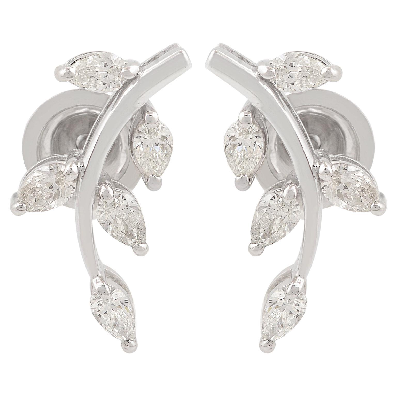 Orecchini a perno con diamante a forma di foglia da 0,8 CTW SI Clarity HI Color Pear Diamond Earrings in oro bianco 18 ct.